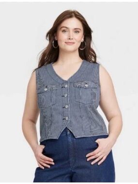 Universal Thread Blue Striped Denim Vest